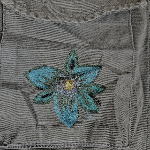 Zara Utility Embroidered Beaded Jacket Womens M Bird Flower Army Green Military - Picture 5 of 14